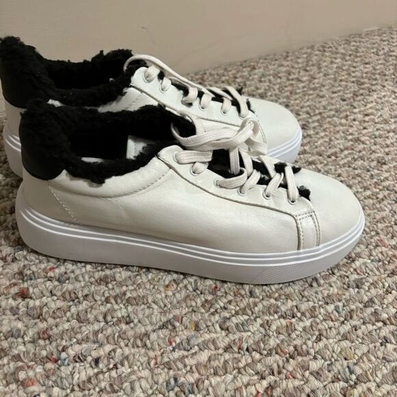 SCHUTZ Kristin Platform Sneaker White Leather Lace Up Black Low Top- Size 9.5 - Picture 6 of 12